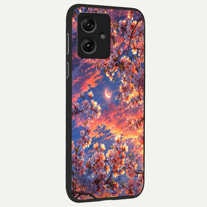  Celestial Sakura Sunset back cover For Moto G54 slim fit glass case with vibrant aesthetic design