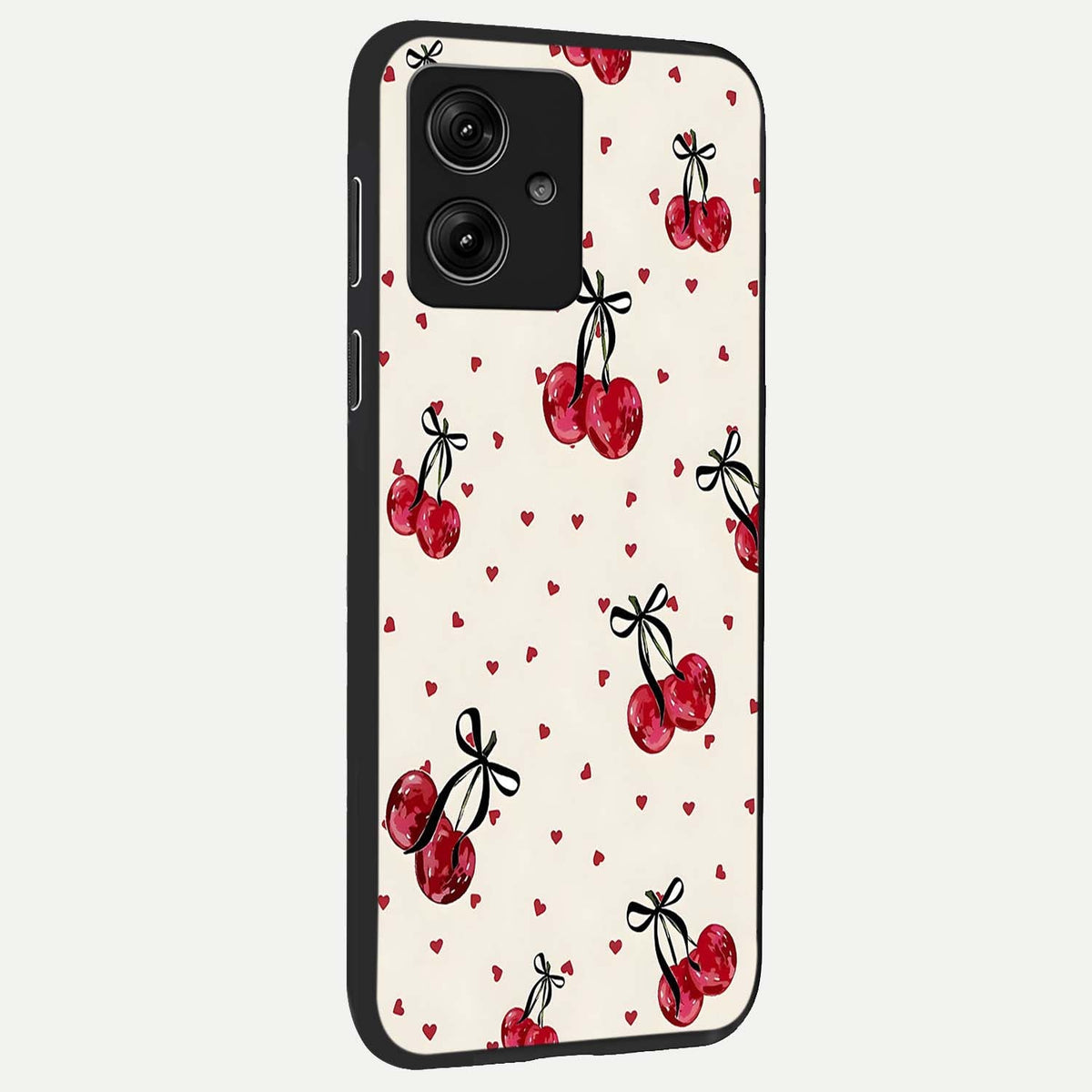  Cherry Heart Bow back cover For Moto G54 slim fit glass case with vibrant aesthetic design
