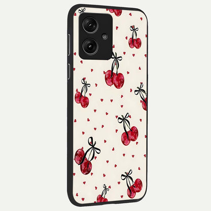  Cherry Heart Bow back cover For Moto G54 slim fit glass case with vibrant aesthetic design