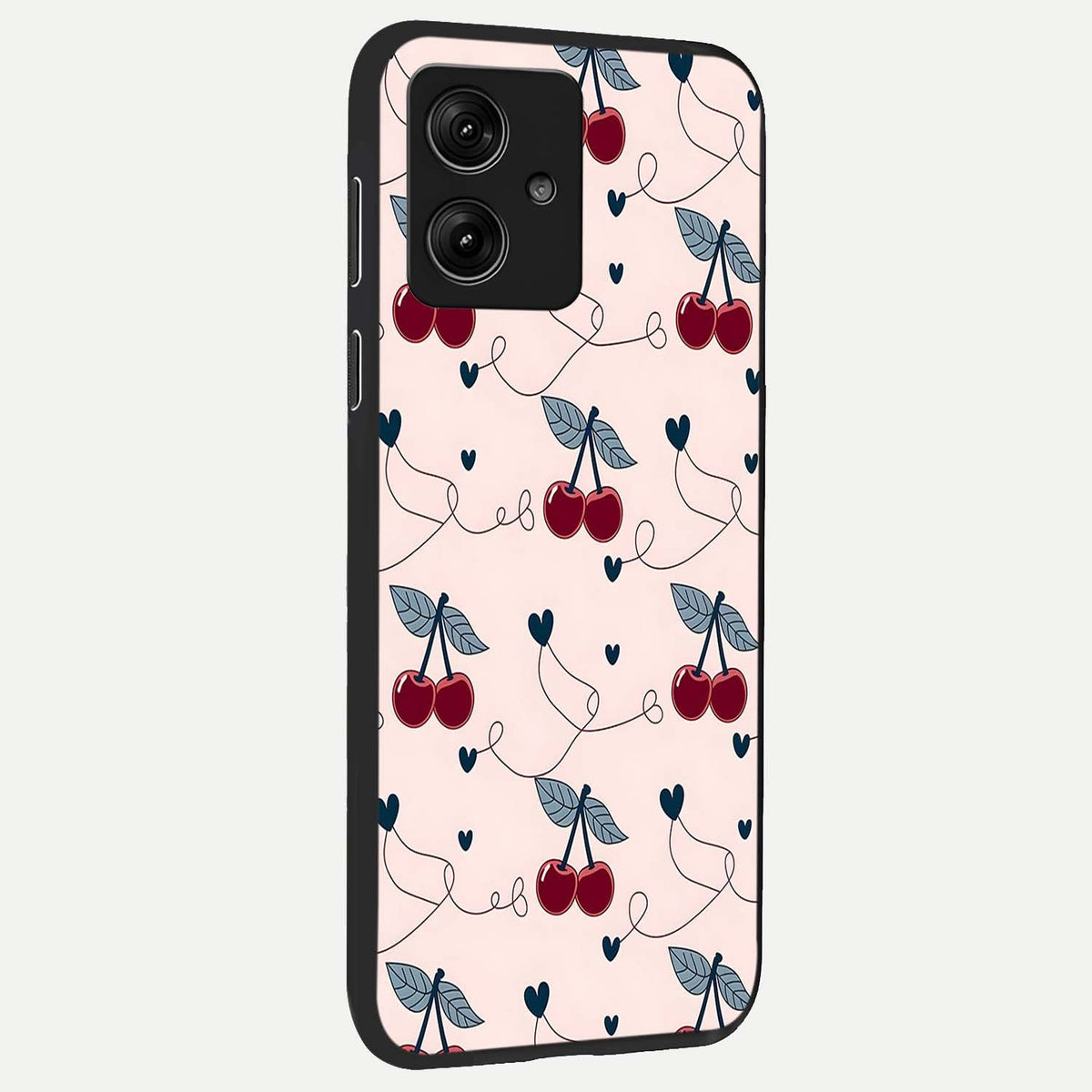  Cherry Heart Line back cover For Moto G54 slim fit glass case with vibrant aesthetic design