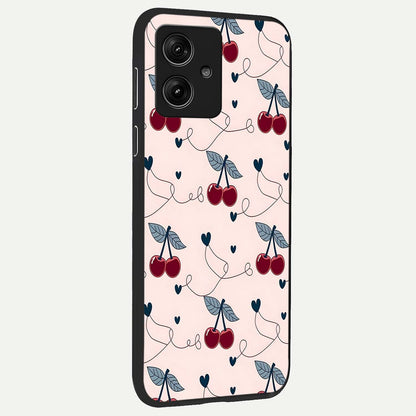  Cherry Heart Line back cover For Moto G54 slim fit glass case with vibrant aesthetic design