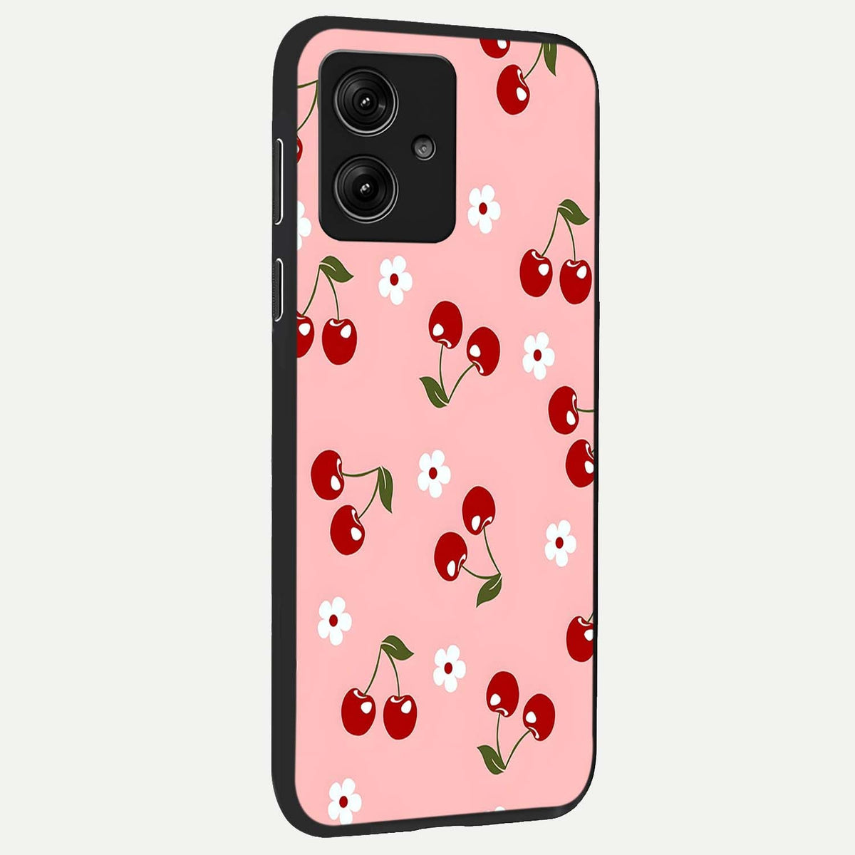  Cherry Love Mood back cover For Moto G54 slim fit glass case with vibrant aesthetic design