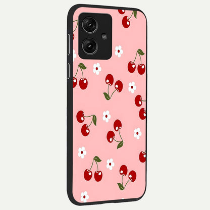  Cherry Love Mood back cover For Moto G54 slim fit glass case with vibrant aesthetic design