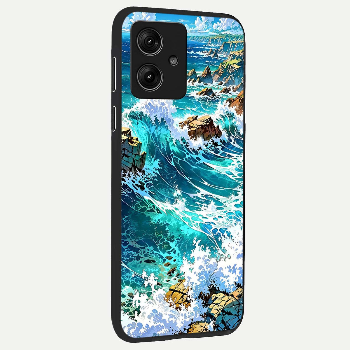  Coastal Blue Waves back cover For Moto G54 slim fit glass case with vibrant aesthetic design