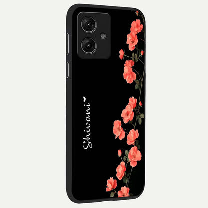  Crimson Bloom Grace Custom Name back cover For Moto G54 slim fit glass case with vibrant aesthetic design
