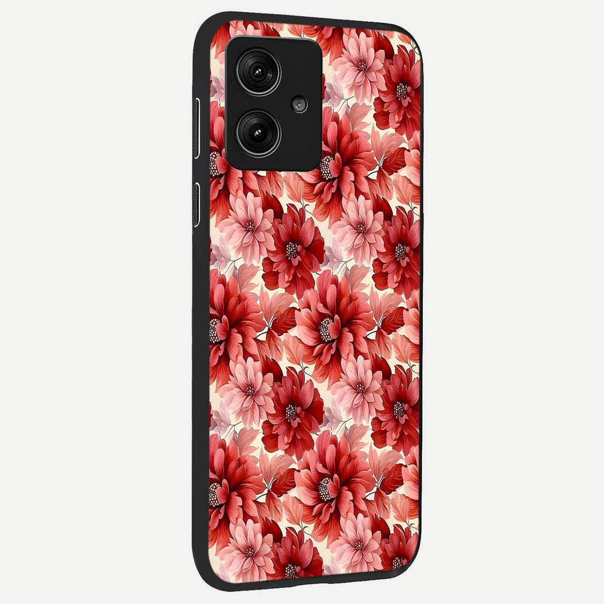  Crimson Love Petals back cover For Moto G54 slim fit glass case with vibrant aesthetic design