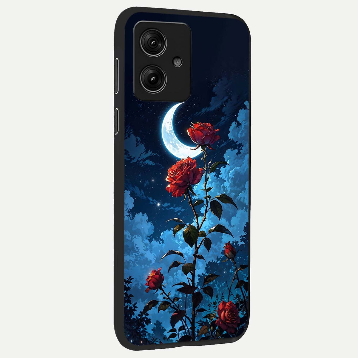  Crimson Rose Moon back cover For Moto G54 slim fit glass case with vibrant aesthetic design