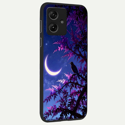  Crow And Moon Scenery back cover For Moto G54 slim fit glass case with vibrant aesthetic design