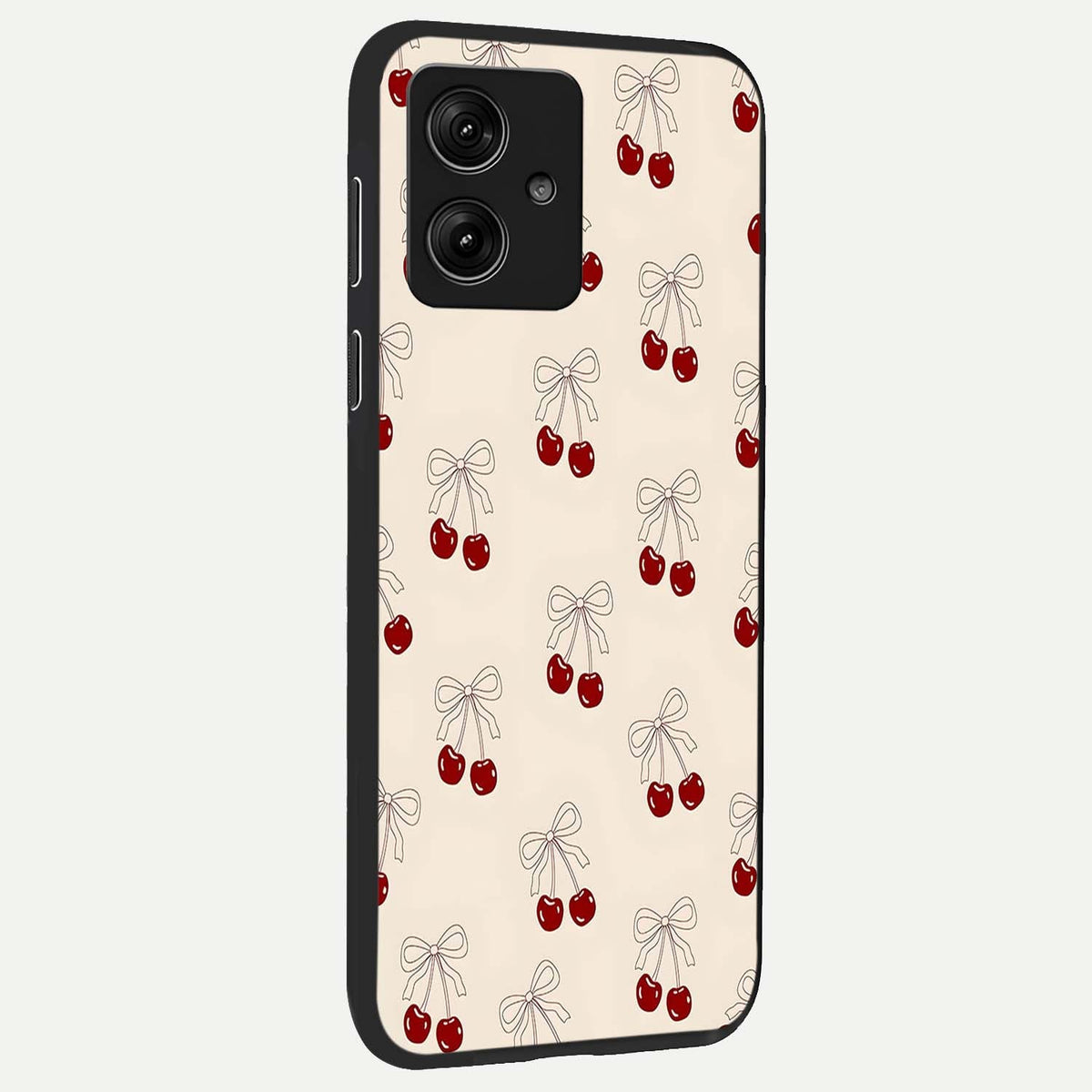  Cute Cherry Pattern back cover For Moto G54 slim fit glass case with vibrant aesthetic design