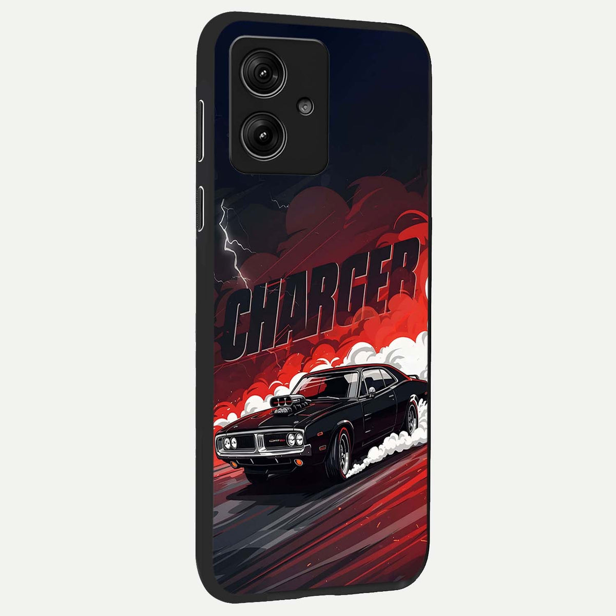  Dark Charger Fury back cover For Moto G54 slim fit glass case with vibrant aesthetic design