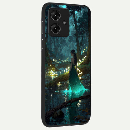  Enchanted Forest Glow back cover For Moto G54 slim fit glass case with vibrant aesthetic design