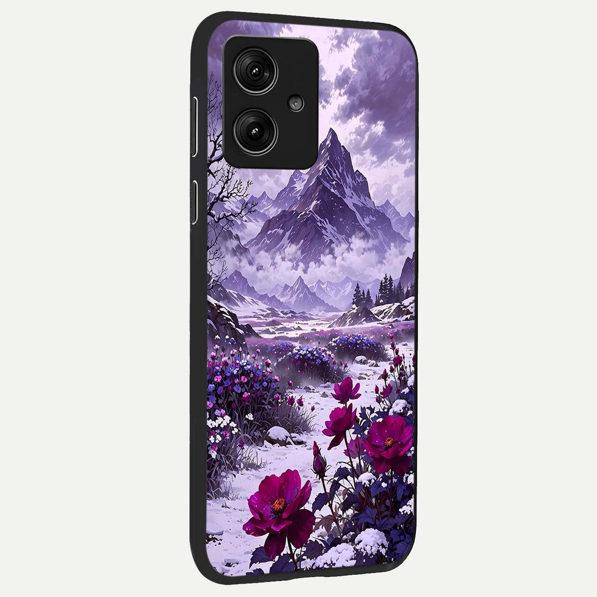  Flower Mountain View back cover For Moto G54 slim fit glass case with vibrant aesthetic design