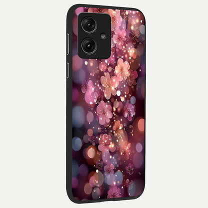  Glowing Petal Bliss back cover For Moto G54 slim fit glass case with vibrant aesthetic design
