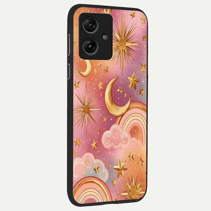  Golden Celestial Dreams back cover For Moto G54 slim fit glass case with vibrant aesthetic design