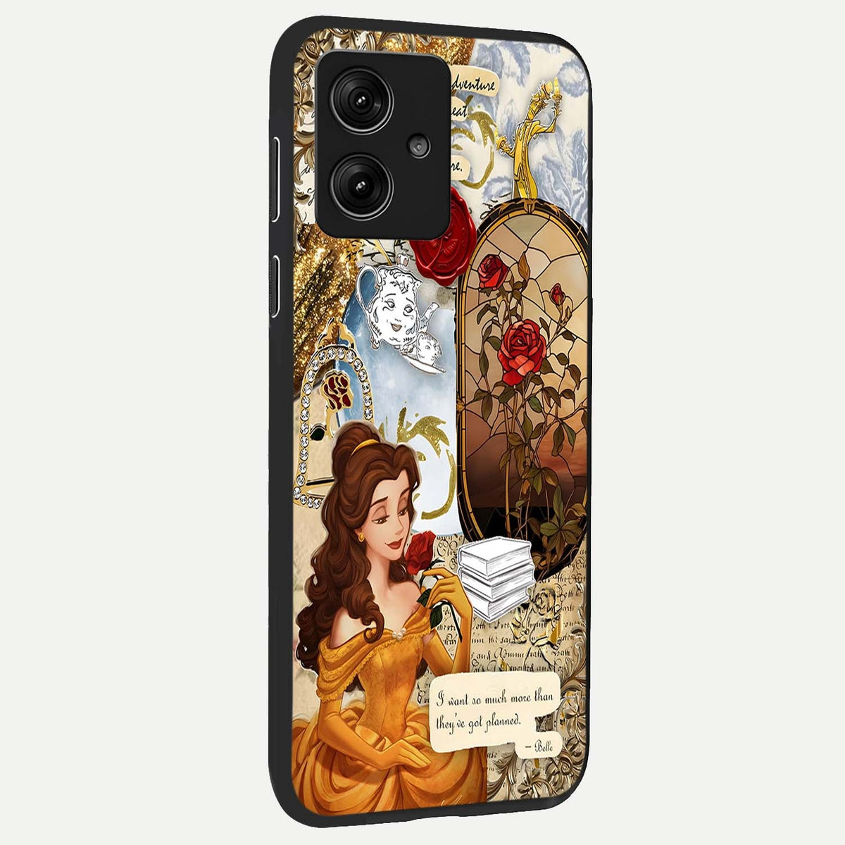  Golden Dream Belle back cover For Moto G54 slim fit glass case with vibrant aesthetic design