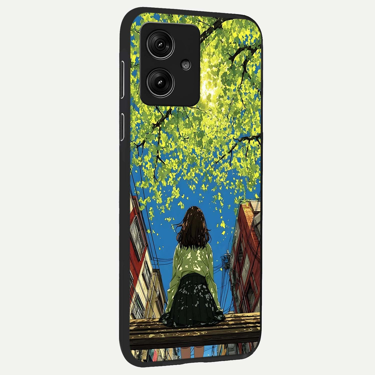  Golden Leaves Glow back cover For Moto G54 slim fit glass case with vibrant aesthetic design