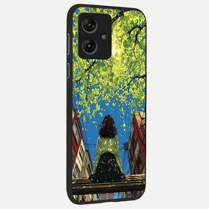  Golden Leaves Glow back cover For Moto G54 slim fit glass case with vibrant aesthetic design