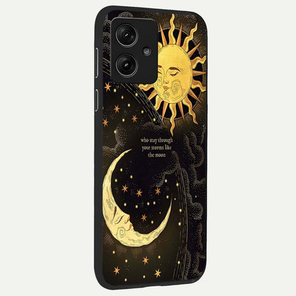  Golden Lunar Love back cover For Moto G54 slim fit glass case with vibrant aesthetic design
