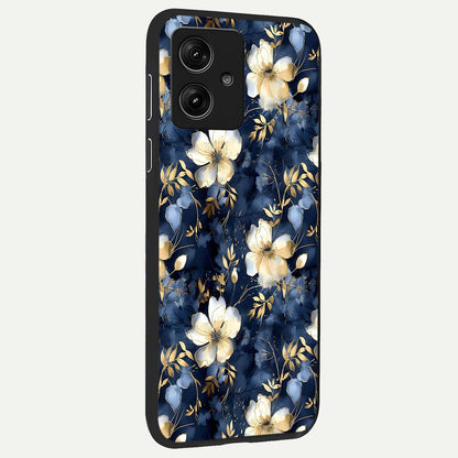  Golden Midnight Bloom back cover For Moto G54 slim fit glass case with vibrant aesthetic design