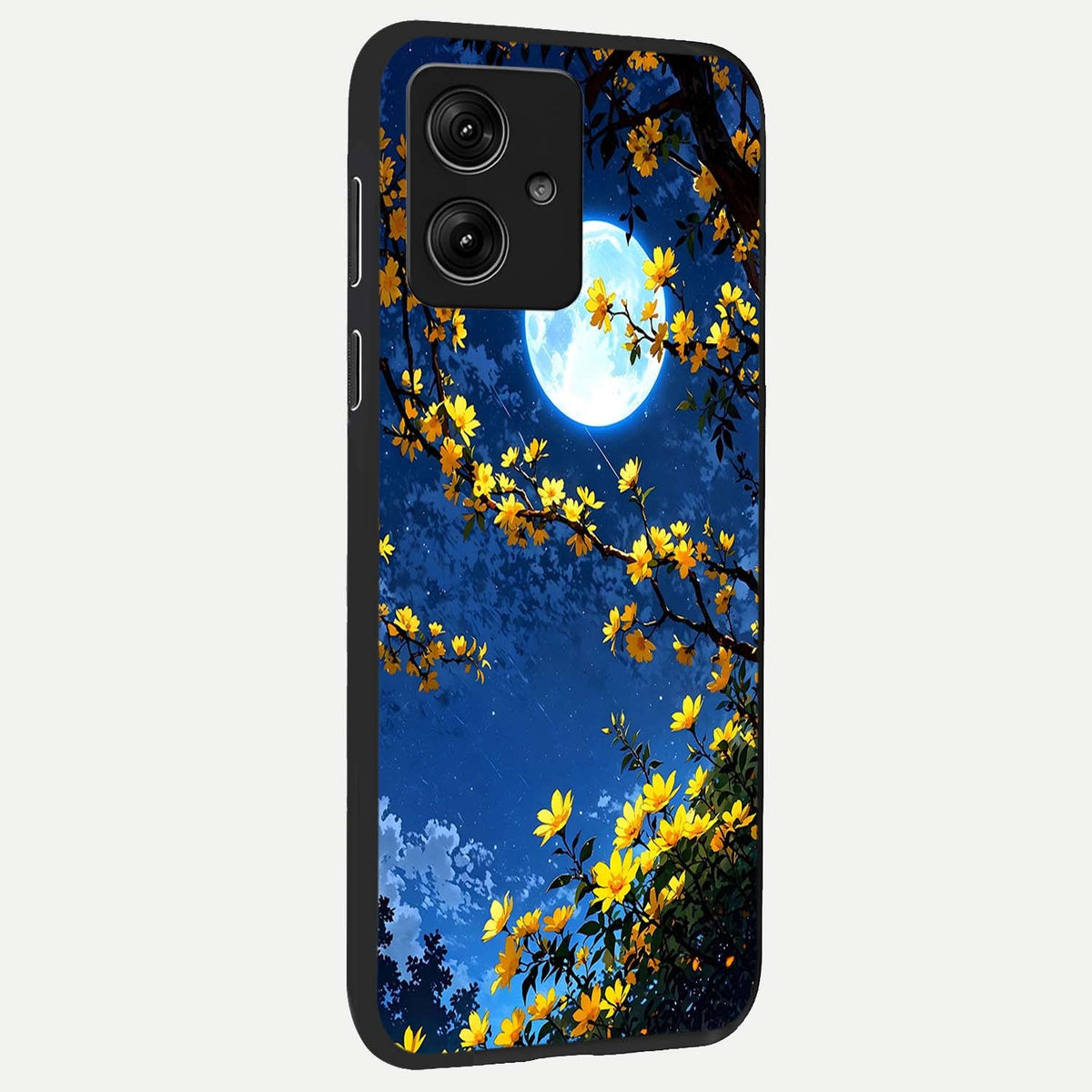 Golden Night Glow back cover For Moto G54 slim fit glass case with vibrant aesthetic design