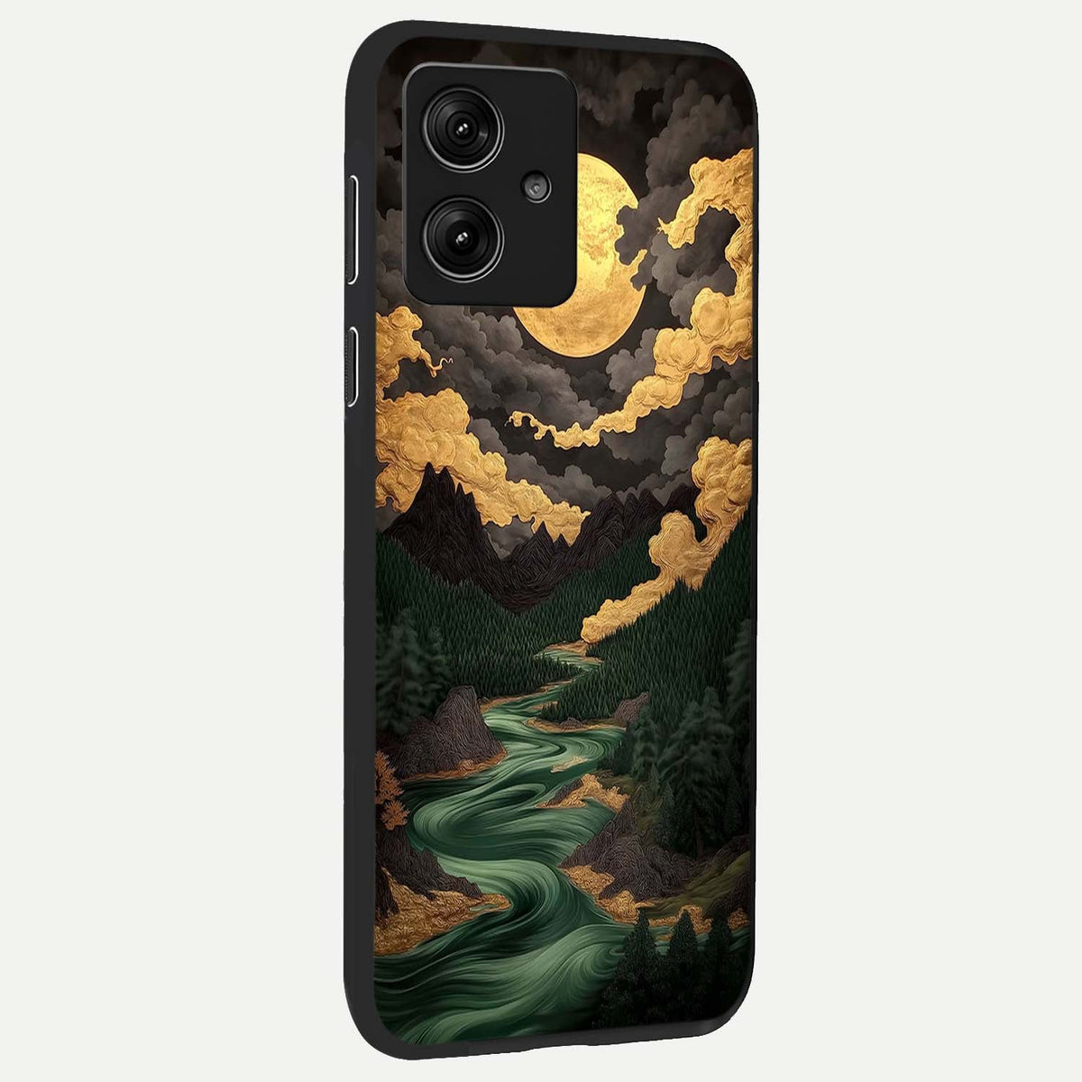  Golden River Moon back cover For Moto G54 slim fit glass case with vibrant aesthetic design