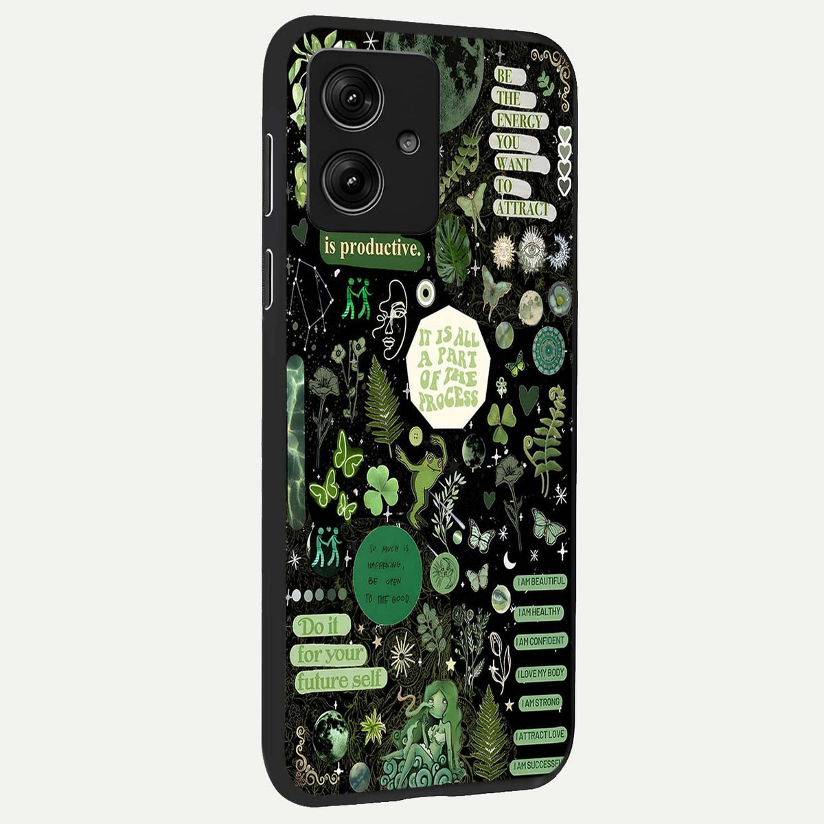  Green Mandala Pattern back cover For Moto G54 slim fit glass case with vibrant aesthetic design