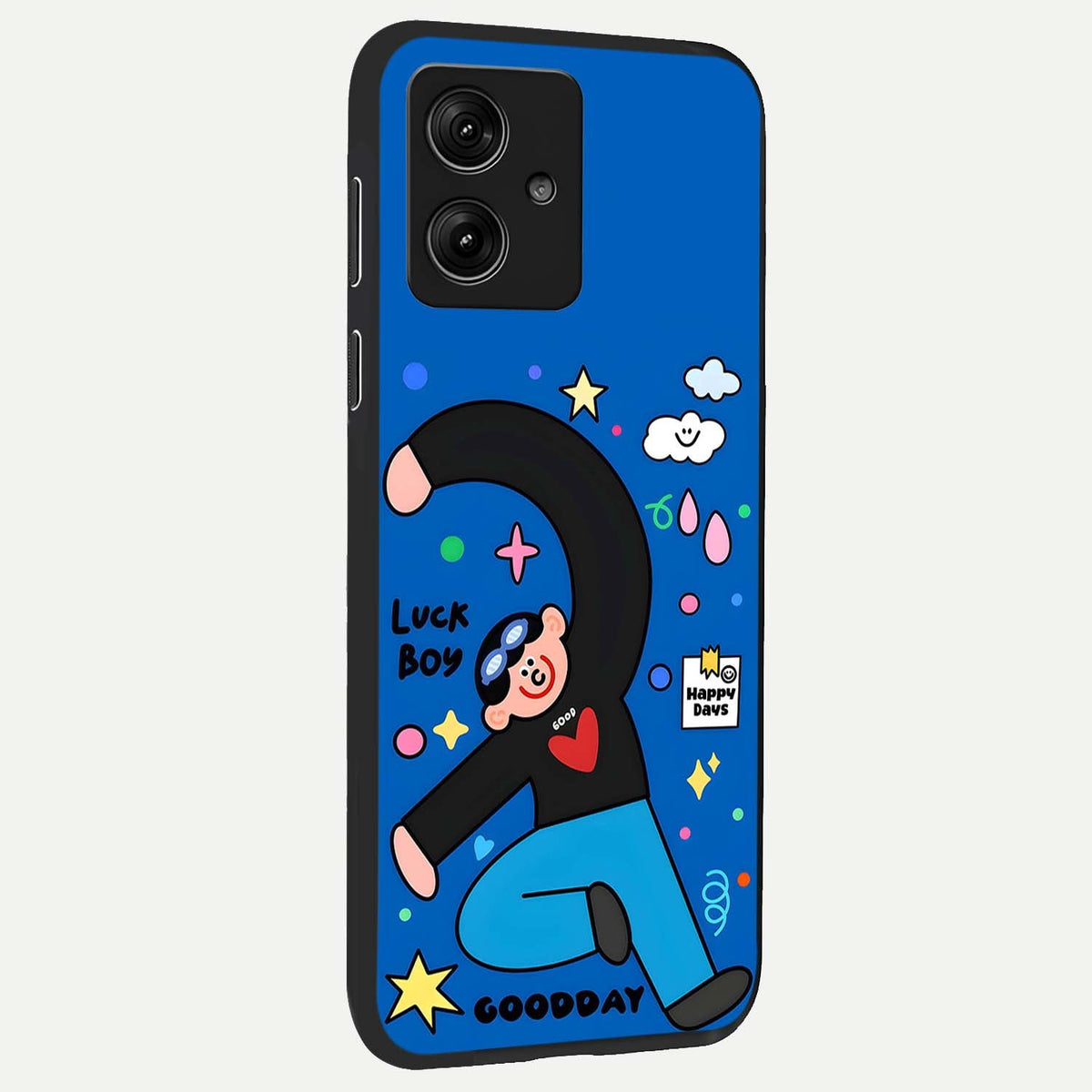  Happy Luck Vibe back cover For Moto G54 slim fit glass case with vibrant aesthetic design