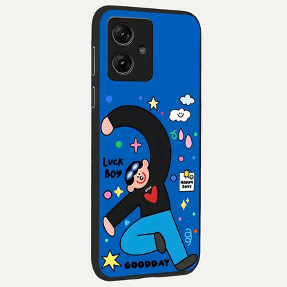  Happy Luck Vibe back cover For Moto G54 slim fit glass case with vibrant aesthetic design
