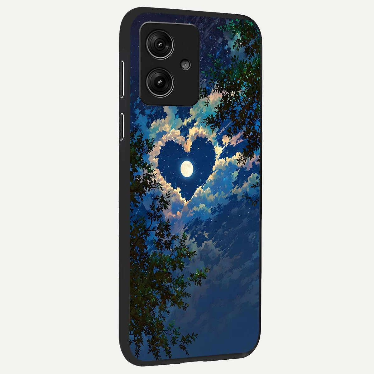  Heart With Moon Sky back cover For Moto G54 slim fit glass case with vibrant aesthetic design