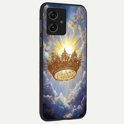  Heavenly Crown Light back cover For Moto G54 slim fit glass case with vibrant aesthetic design