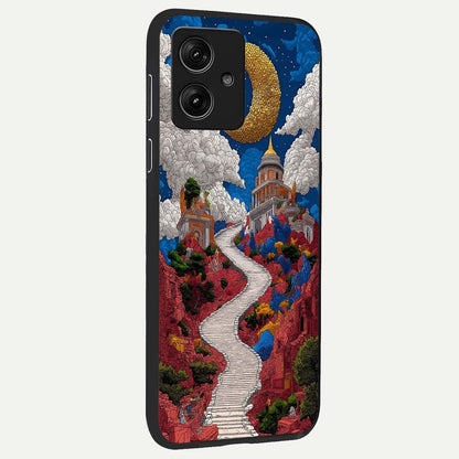  Heavenly Moon Path back cover For Moto G54 slim fit glass case with vibrant aesthetic design