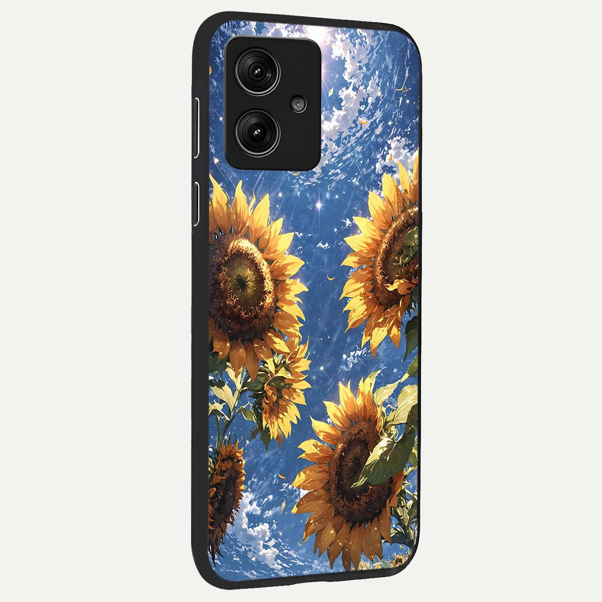 Heavenly Sunflower Rise back cover For Moto G54 slim fit glass case with vibrant aesthetic design