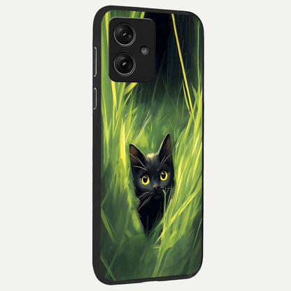  Hidden Cat Whisper back cover For Moto G54 slim fit glass case with vibrant aesthetic design
