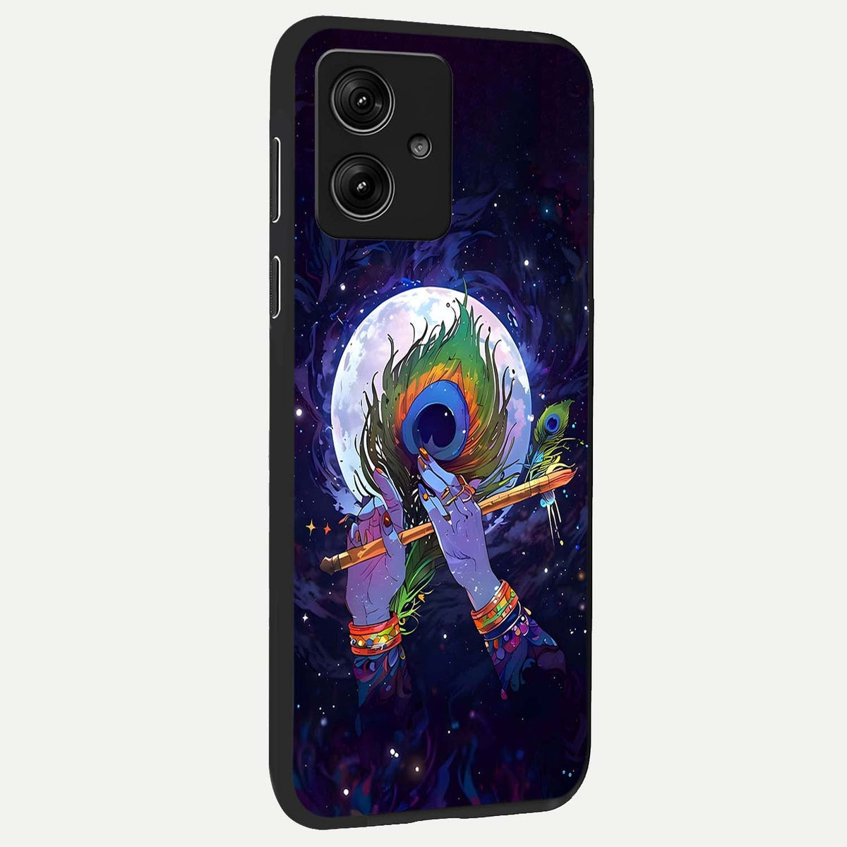  Krishna Hands Art back cover For Moto G54 slim fit glass case with vibrant aesthetic design