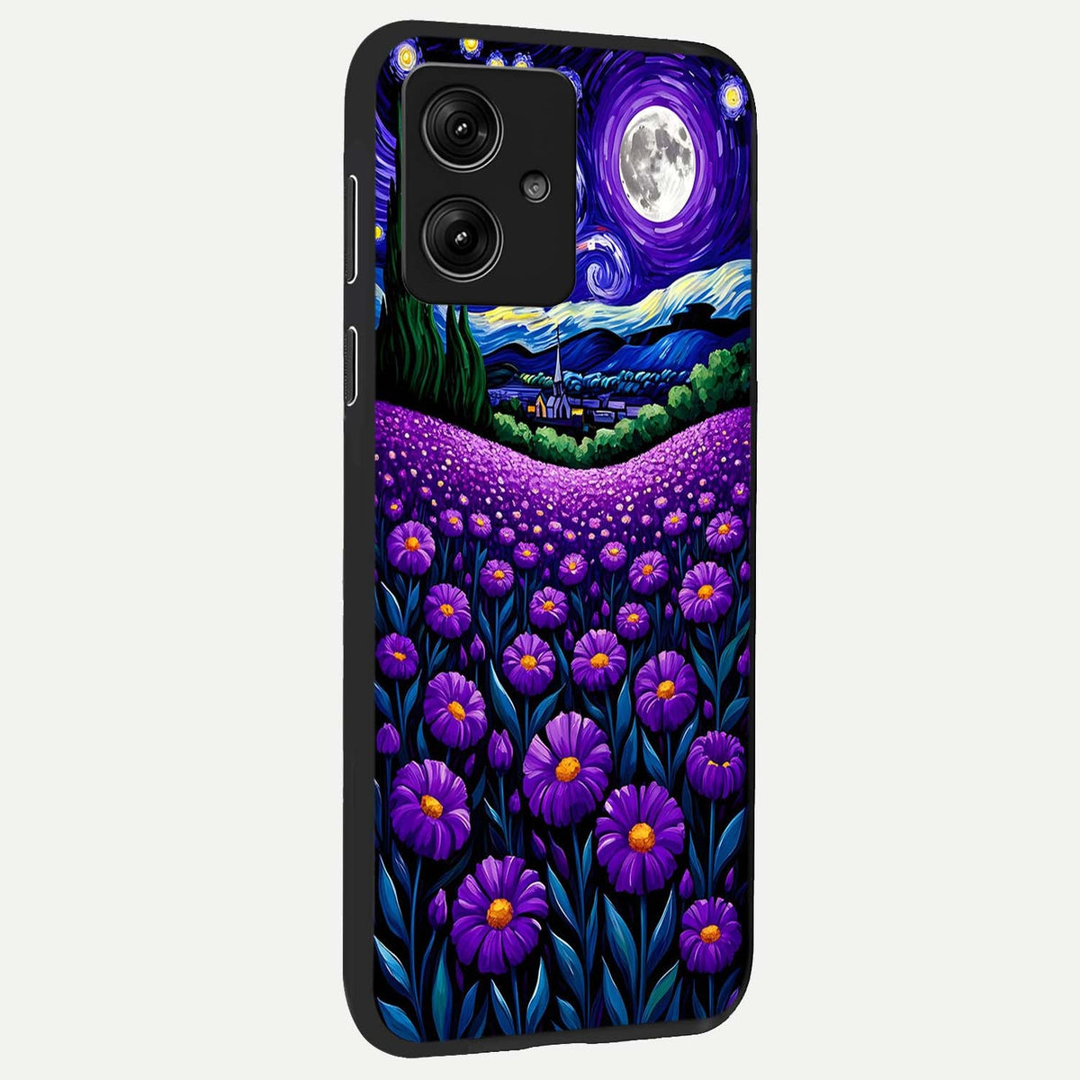  Lavender Moon Field back cover For Moto G54 slim fit glass case with vibrant aesthetic design