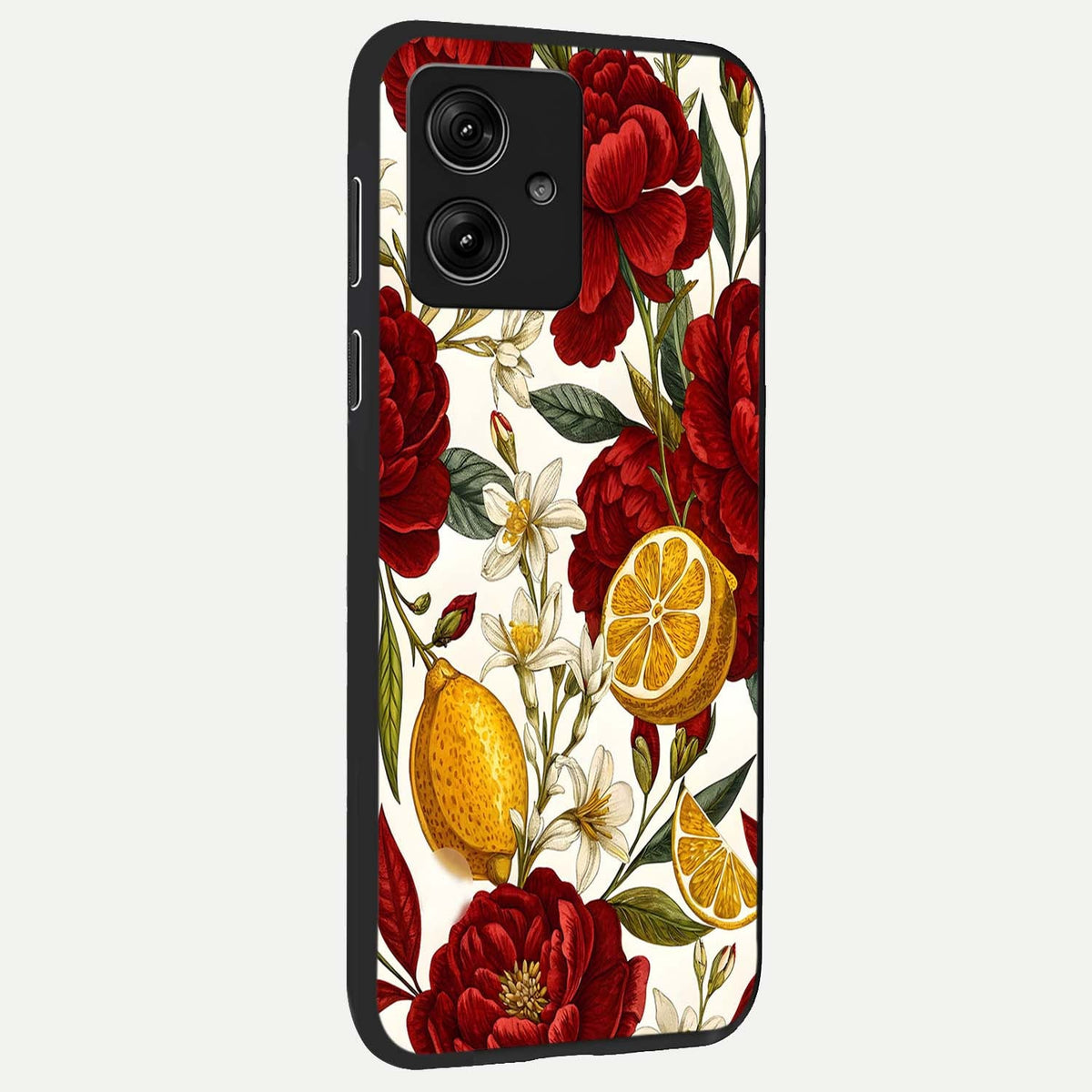  Lemon Rose Charm back cover For Moto G54 slim fit glass case with vibrant aesthetic design