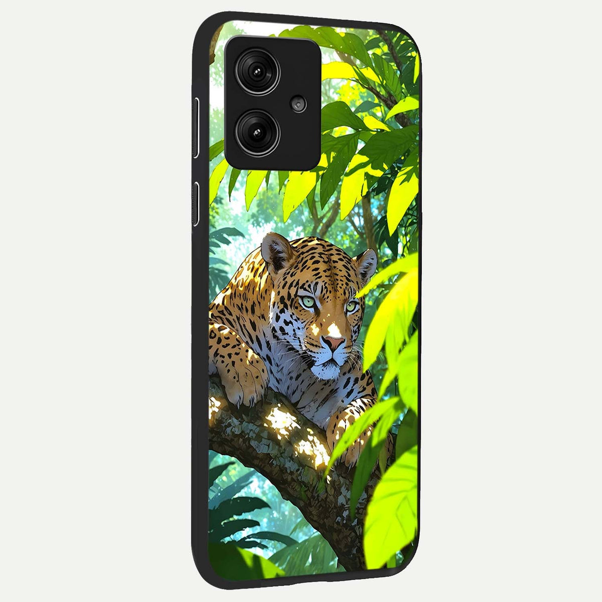  Leopard in Jungle back cover For Moto G54 slim fit glass case with vibrant aesthetic design