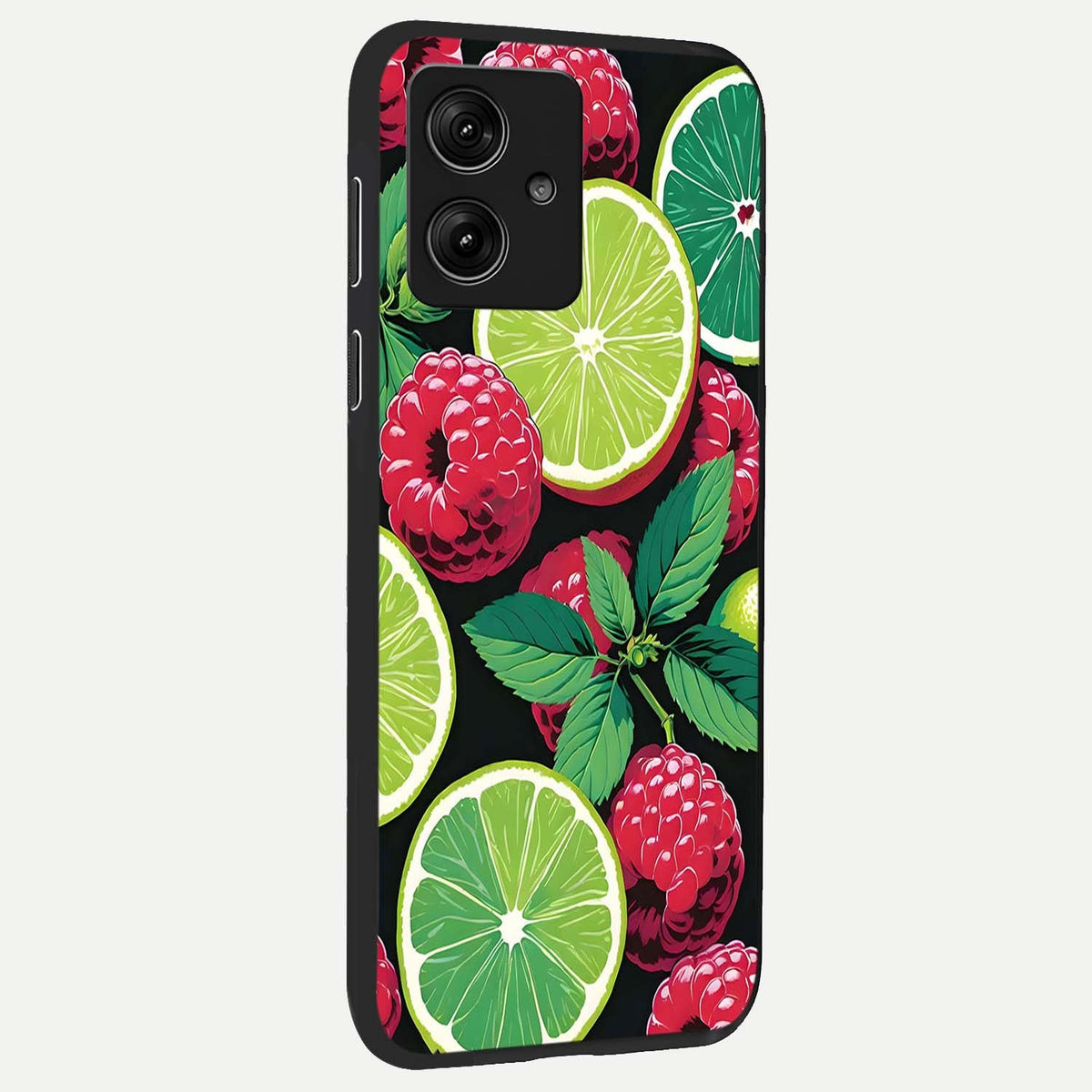  Lime and Raspberry Pattern back cover For Moto G54 slim fit glass case with vibrant aesthetic design