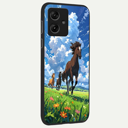  Majestic Horses Galloping back cover For Moto G54 slim fit glass case with vibrant aesthetic design