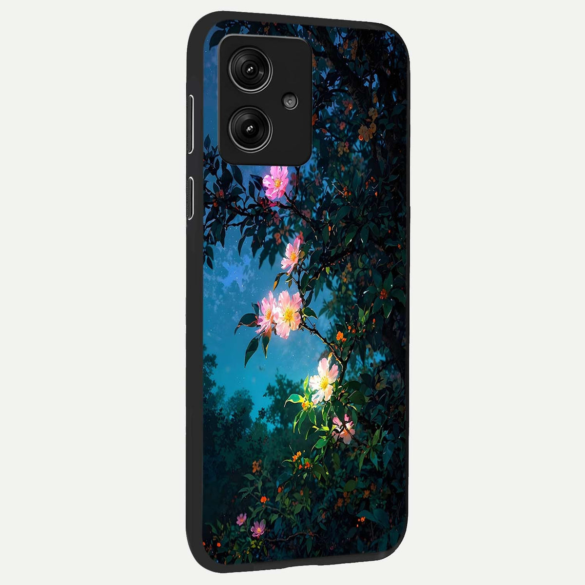 Midnight Bloom Glow back cover For Moto G54 slim fit glass case with vibrant aesthetic design
