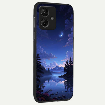  Midnight Lake Peace back cover For Moto G54 slim fit glass case with vibrant aesthetic design