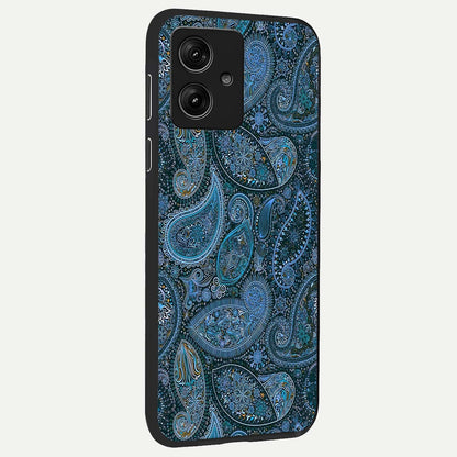  Midnight Paisley Glow back cover For Moto G54 slim fit glass case with vibrant aesthetic design