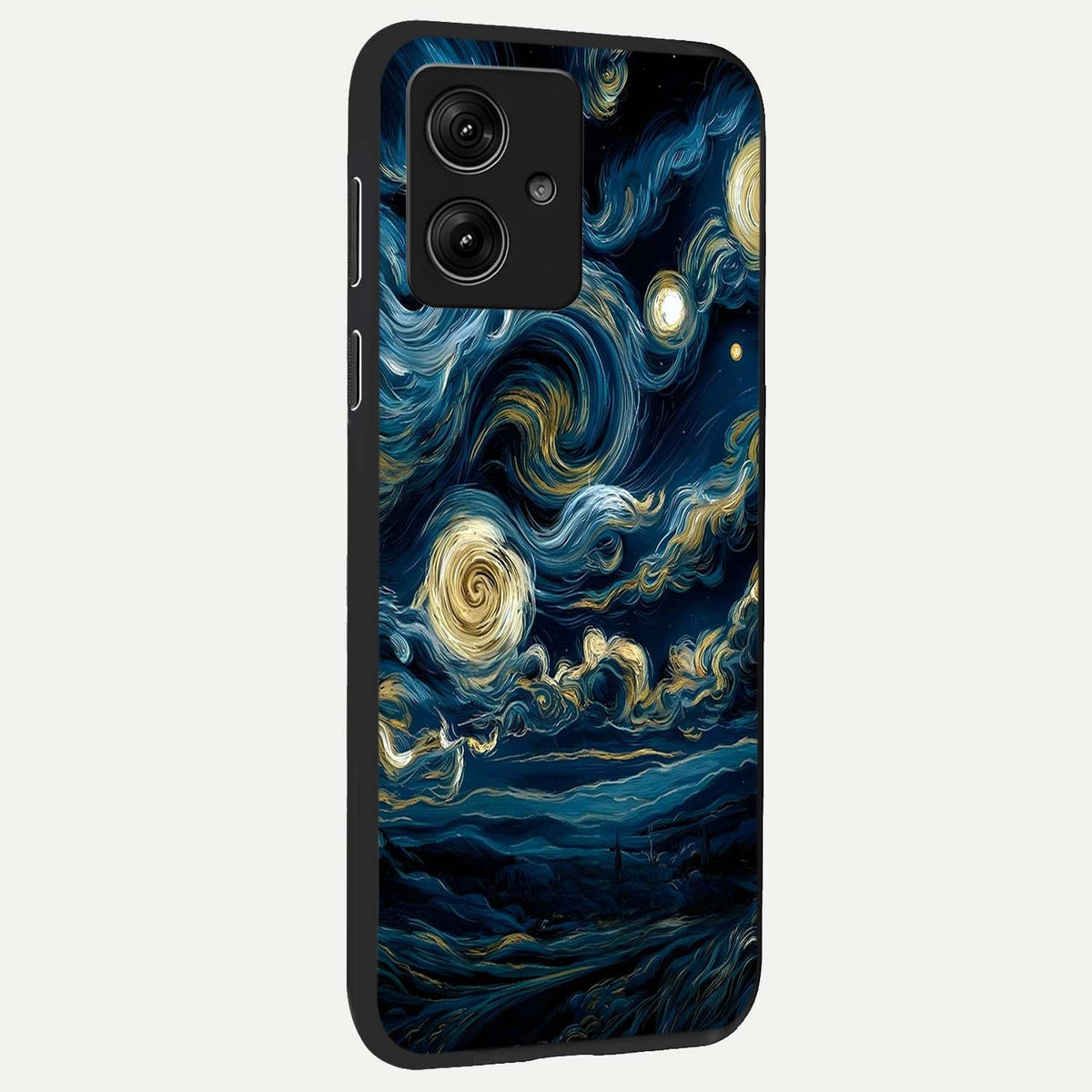  Midnight Sky Whirl back cover For Moto G54 slim fit glass case with vibrant aesthetic design