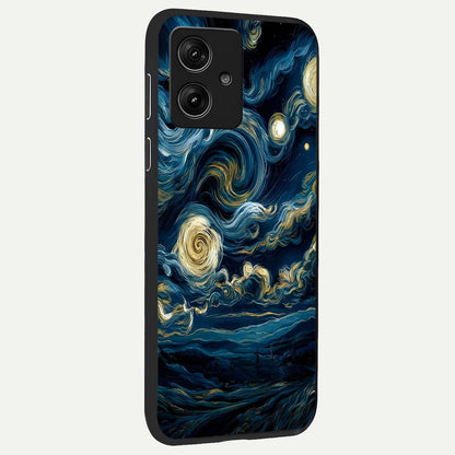  Midnight Sky Whirl back cover For Moto G54 slim fit glass case with vibrant aesthetic design