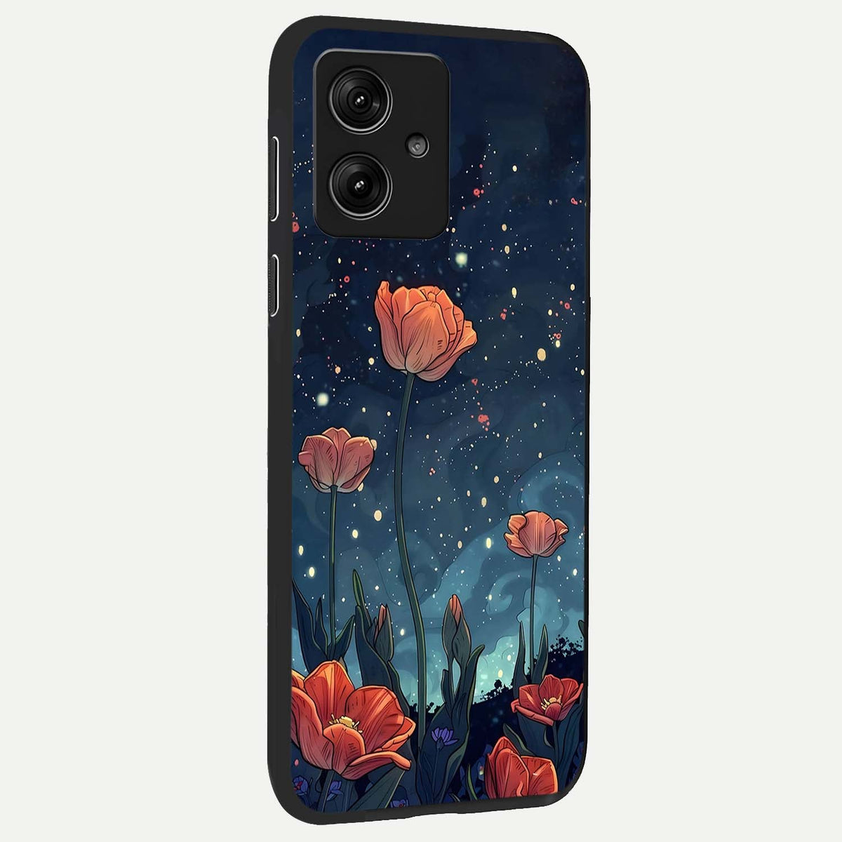  Midnight Tulip Glow back cover For Moto G54 slim fit glass case with vibrant aesthetic design