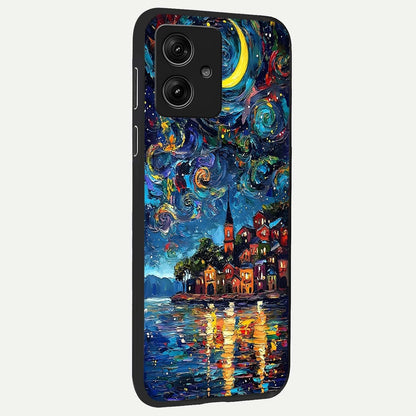  Moonlight Harbor Glow back cover For Moto G54 slim fit glass case with vibrant aesthetic design