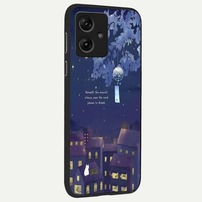  Moonlit Cat Silence back cover For Moto G54 slim fit glass case with vibrant aesthetic design