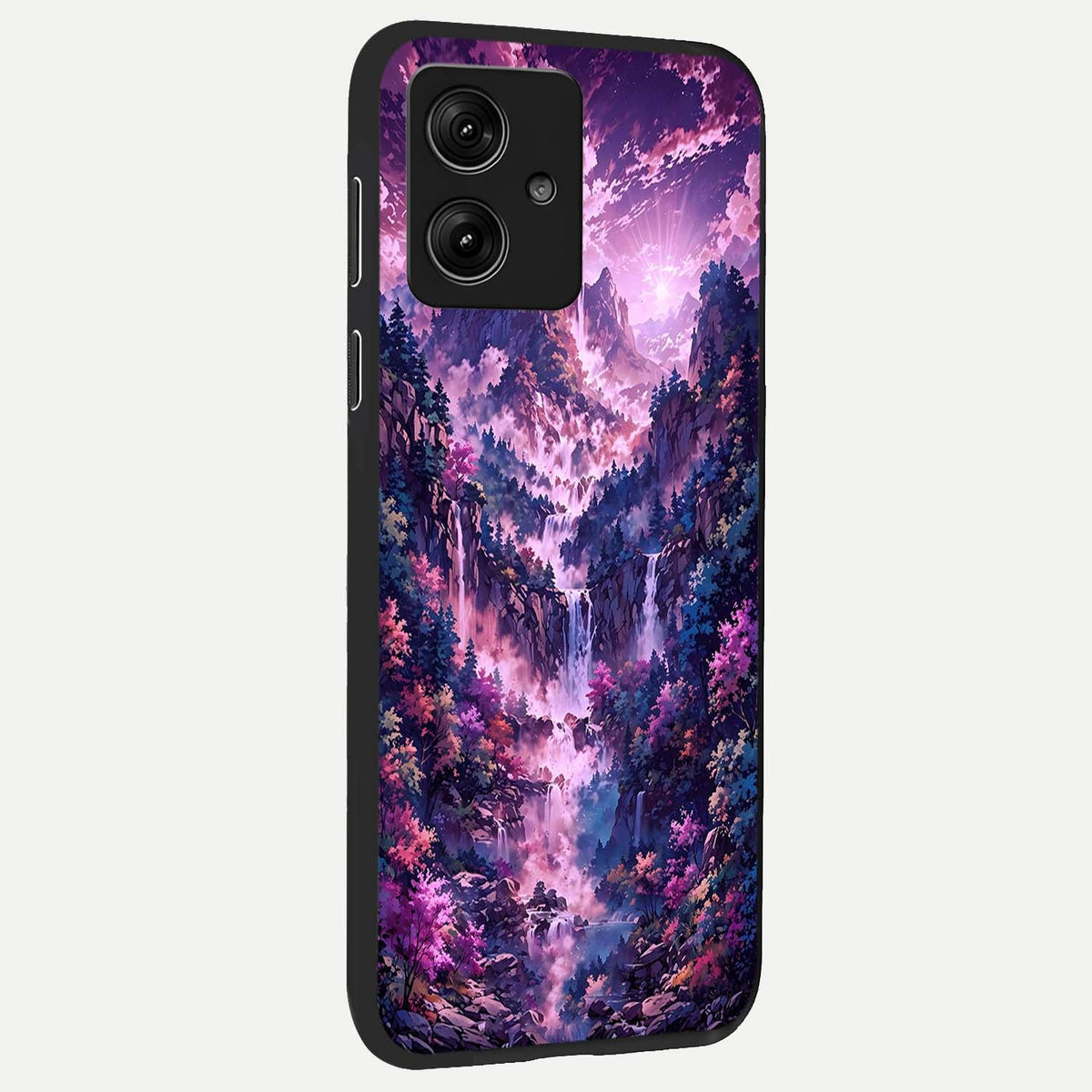  Mystic Cascade Peaks back cover For Moto G54 slim fit glass case with vibrant aesthetic design