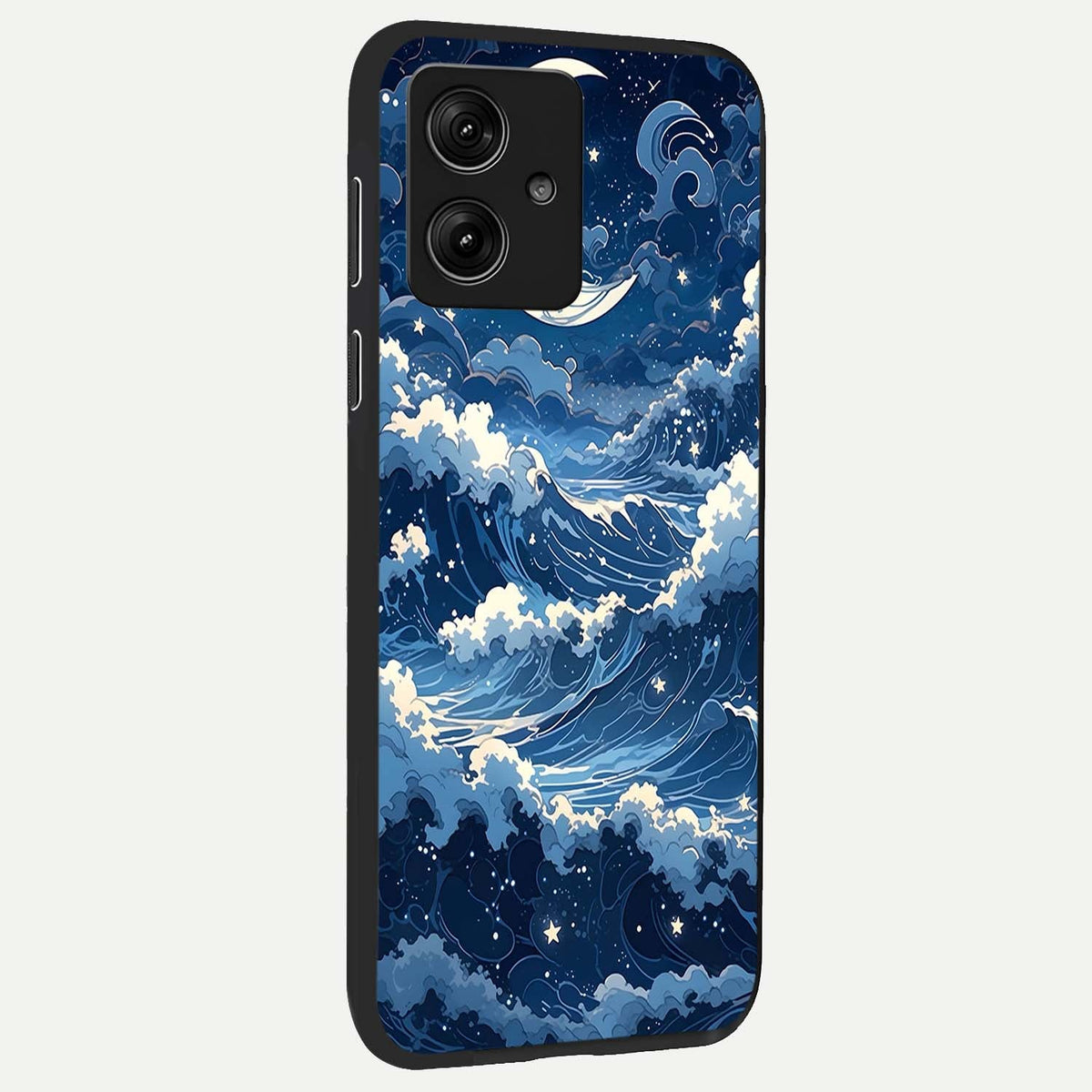  Ocean Moon Waves back cover For Moto G54 slim fit glass case with vibrant aesthetic design