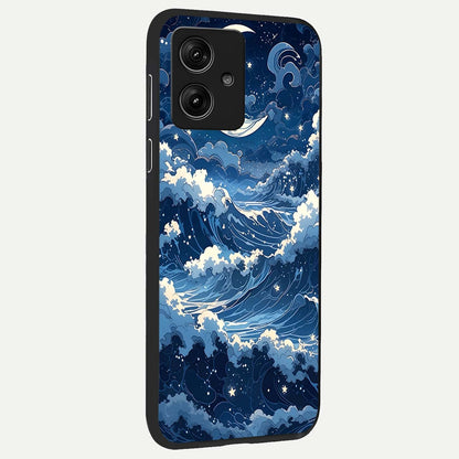  Ocean Moon Waves back cover For Moto G54 slim fit glass case with vibrant aesthetic design